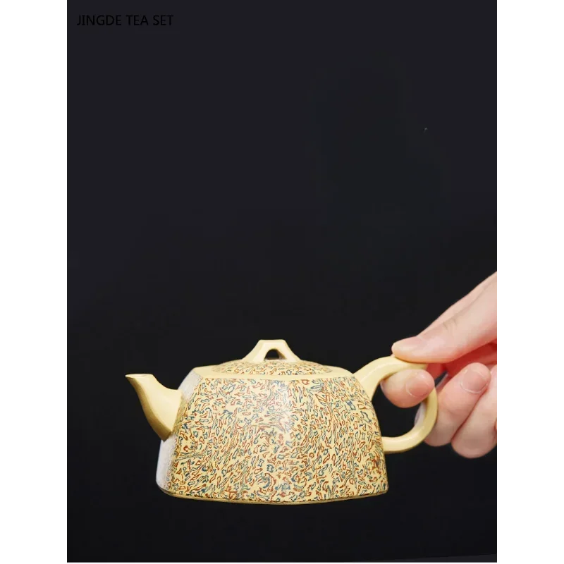 1PCS 250ML Yixing Handmade Raw Mineral Grinding Mud Irregular Pattern Purple Clay Follicle Teapot zisha Tea Set