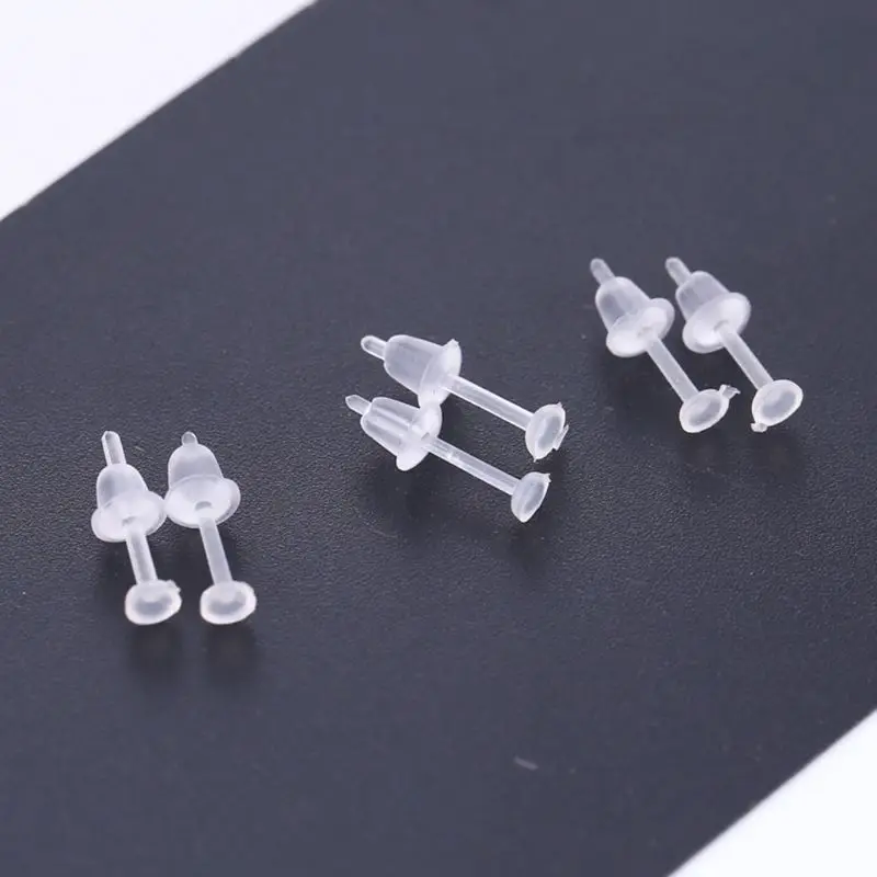 For Creative 100 Set Clear Earrings Plastic Post Earrings Silicone Earring Backs Ear Studs Piercing Retainers for Women 5