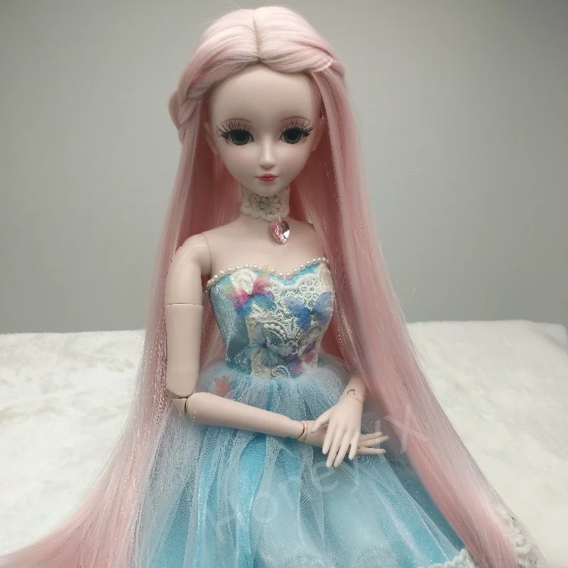 

Парик для куклы Bjd SD, розовый, длинный, прямой, из синтетического волокна, средняя часть, полная челка, волосы для куклы 1/3, аксессуары для парика