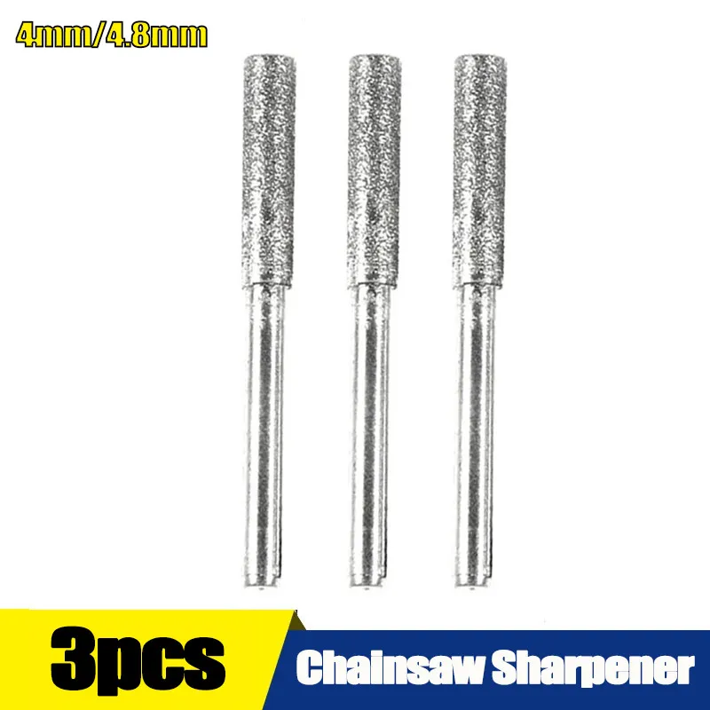 

3Pcs Diamond Coated Cylindrical Burr 4mm Chainsaw Sharpener Stone File Chain Saw Sharpening Carving Grinding Tools Silver/Pink