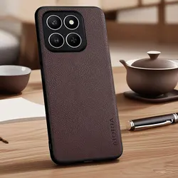 Elegant Faux Lychee Pebbled Leather Phone Case Cover for Honor X7d (Coffee)