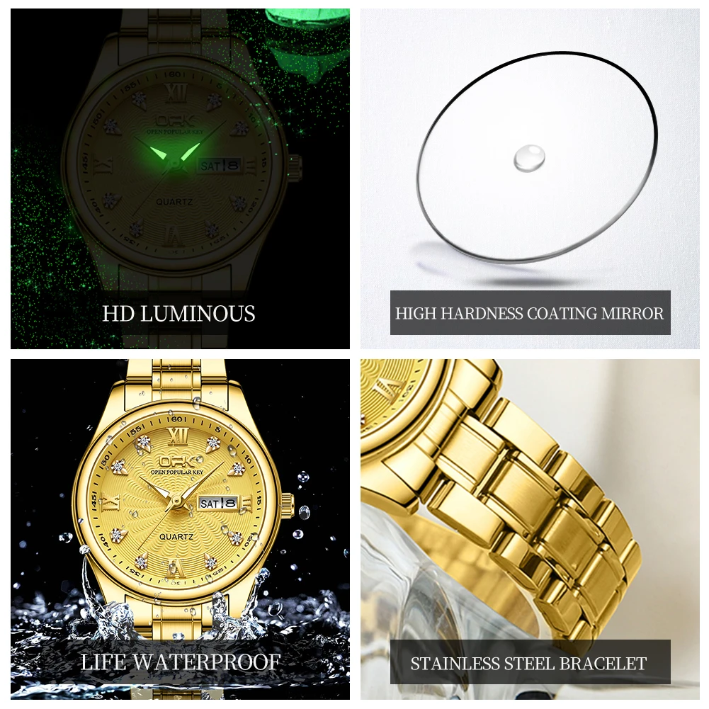 OPK 8103 Elegant Women's Watch Luxury Brand Stainless Steel Waterproof Watch Double Calendar Diamond Business Women Quartz Watch 5