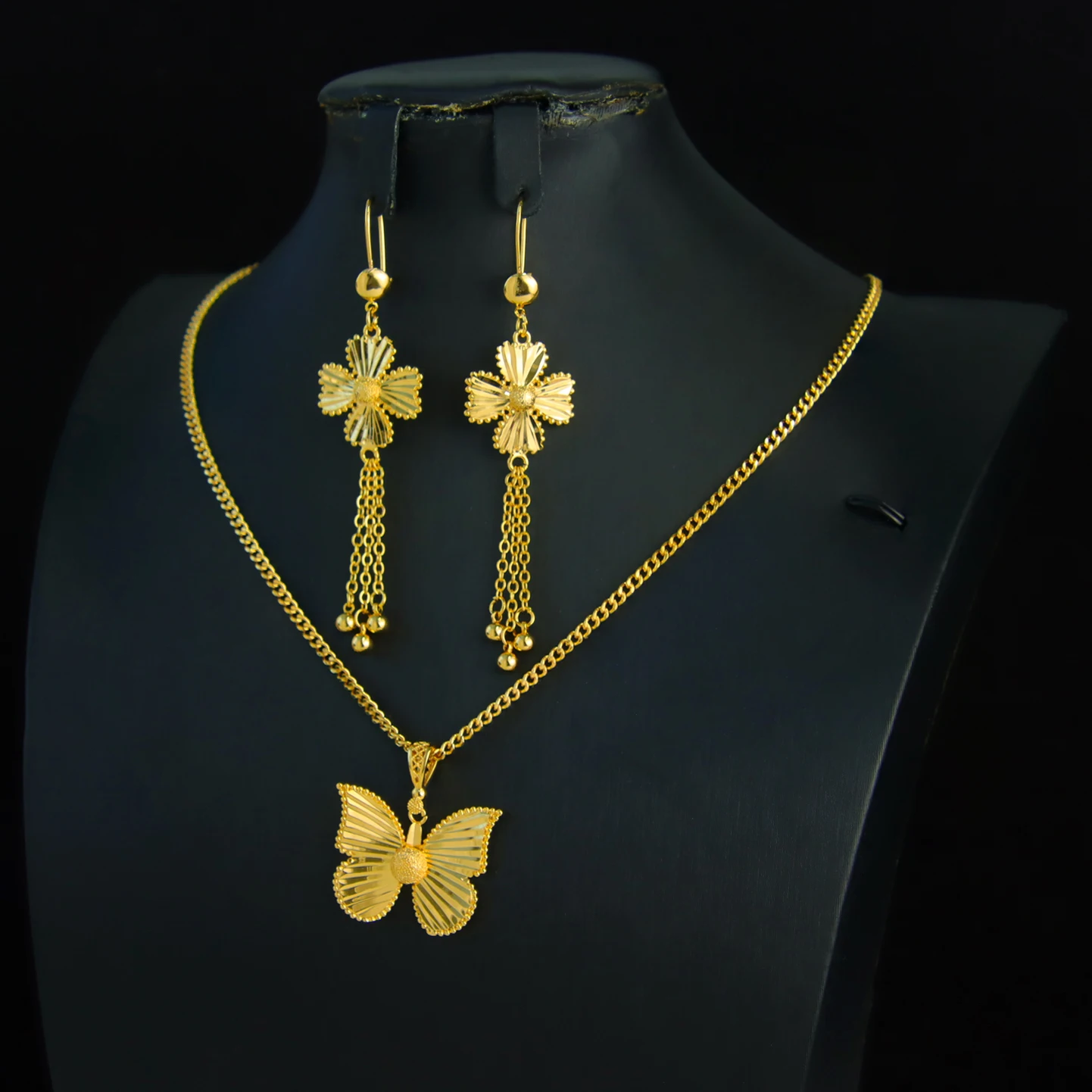 Dubai Mode Schmetterling Halskette Ohrringe Set 21k vergoldet Nigeria Braut Hochzeit Schmuck Arabisch Frauen Vintage Party Schmuck – Detail 10