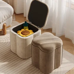 Living Room Sofa Step Stool Solid Wood Clamshell Storage Flannelette Cushion Shoe Bench Elegant and Comfortable Hallway Ottoman