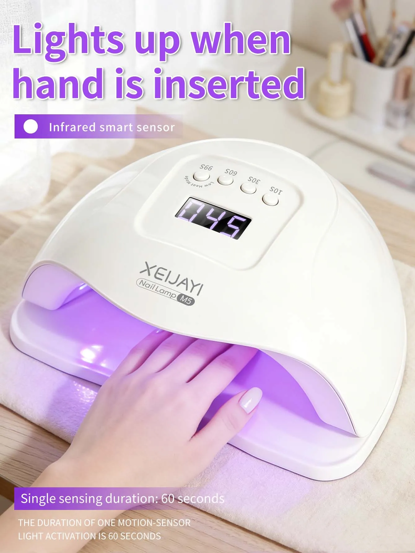 1개 화이트 UV LED 네일 램프 24개 램프 비즈 전문 네일 드라이어 젤 폴리쉬 라이트, 4가지 타이머 설정 LED 드라이어가 있는 UV 네일 라이트