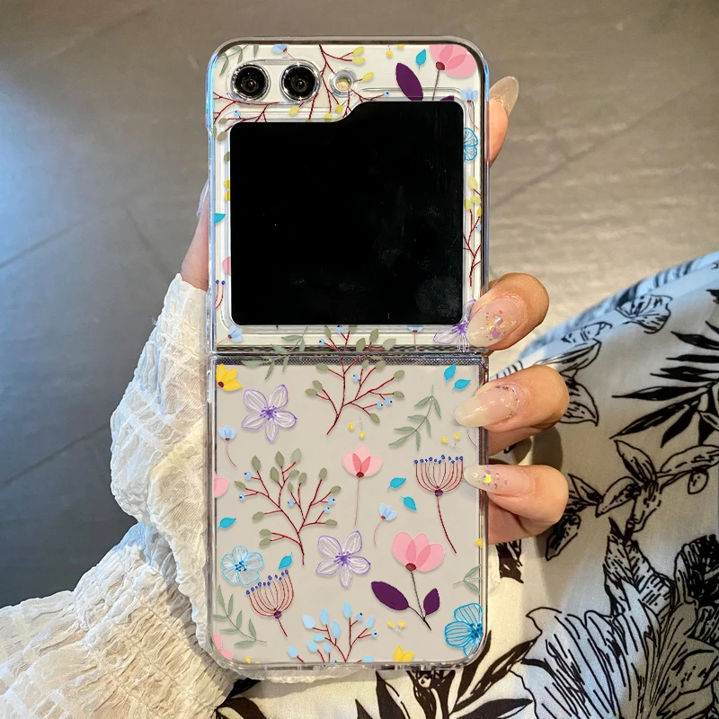 Purple Floral Transparent Folding Phone Case Cover