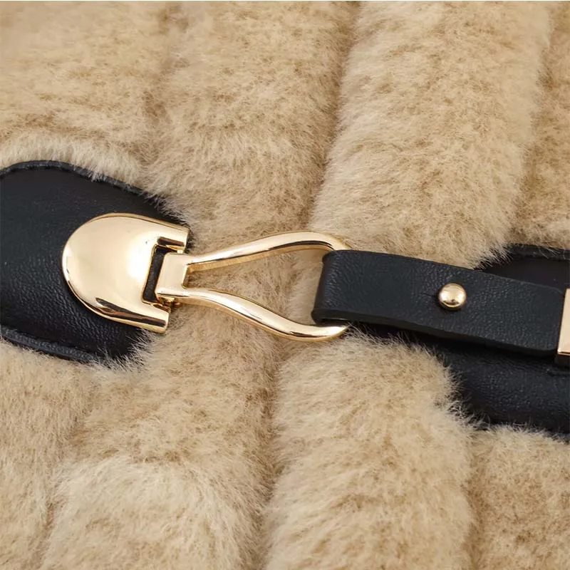 2025 Women Fleece Vest Fashion Rope Knot Buckle Vests Coats Women Casual Loose High Street Hooded Waistcoat New Outerwear