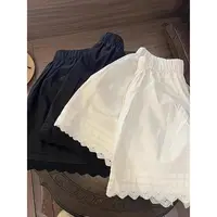White Lace Trim Patchwork Casual Shorts for Women's High Waisted Wide Leg Vacation Beach Pants Loose Thin Bottoms Home Shorts - Image 4