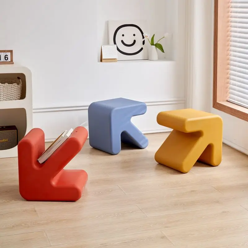 

Nordic Small Home Arrow Stool Fitting Room Door Change Stools Adult Cartoon Colorful Chair Low Ottomans Living Room Furniture