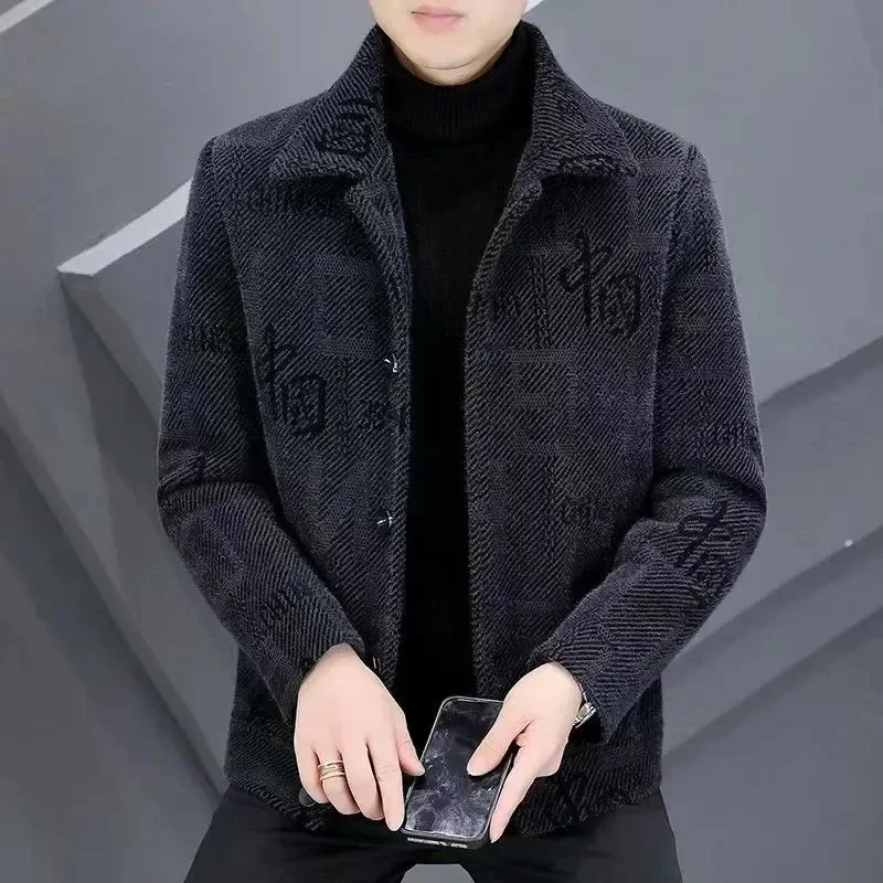 Men's Winter Fleece-lined Thickened Woolen Jacket New Style Warm Autumn/winter Loose Fit Casual Clothing Overcoat