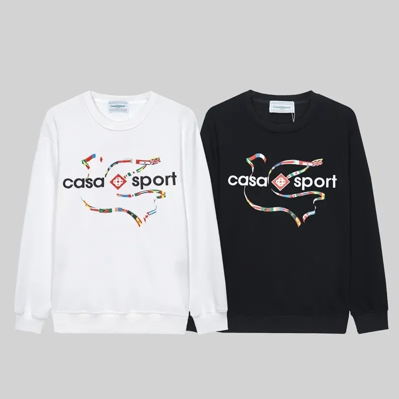 

Gym Casablanca Sweatshirts Colorful Flag Ribbon Letter Logo Crew Neck Pullover Loose Clothing Casablanca Sweatshirt