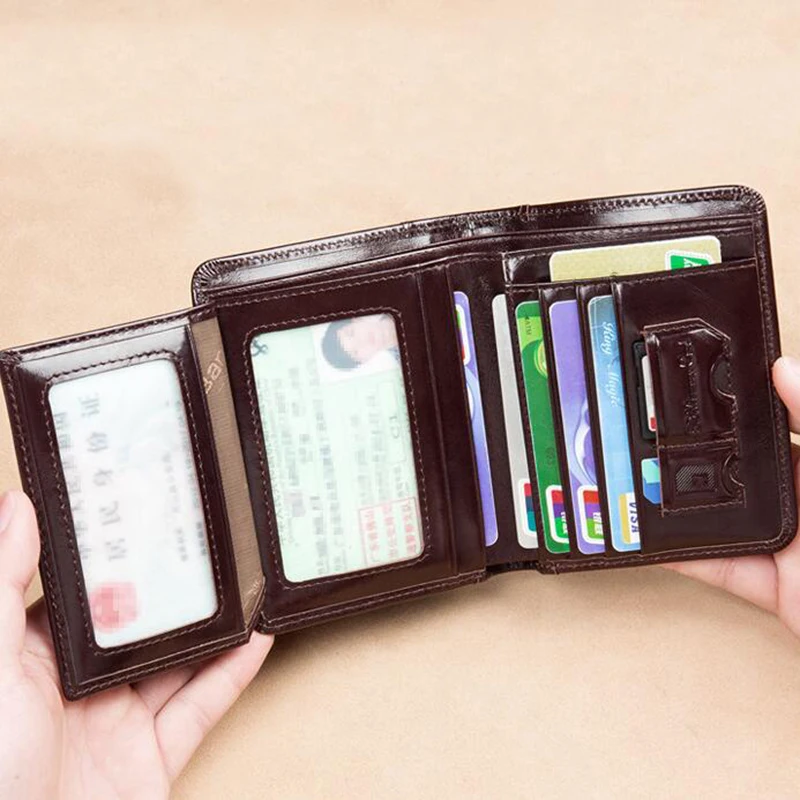 Genuine Leather Trifold Wallet for Men