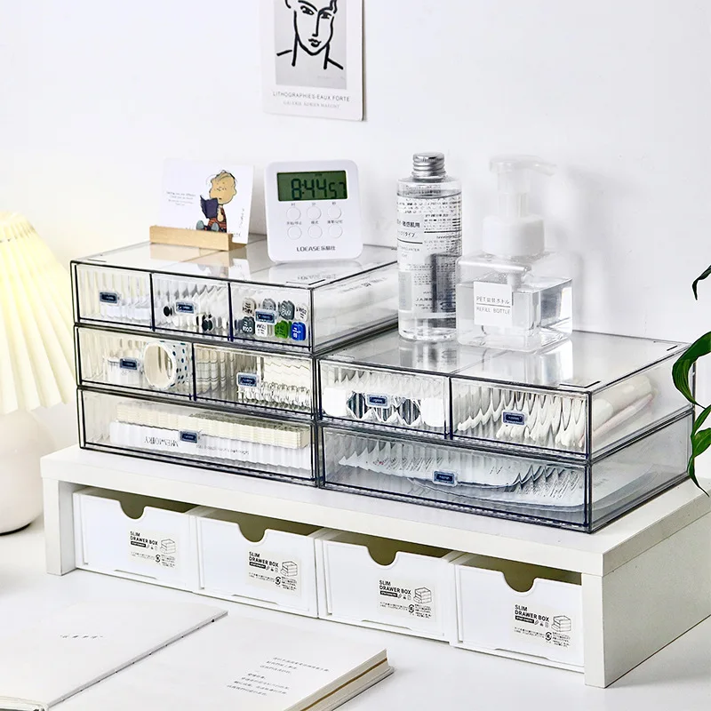 Stackable Jewelry Makeup Drawer 1,2,3 Palace Grid Desktop Combination Stationery Storage Box Books Files Dust Proof Organizers 1