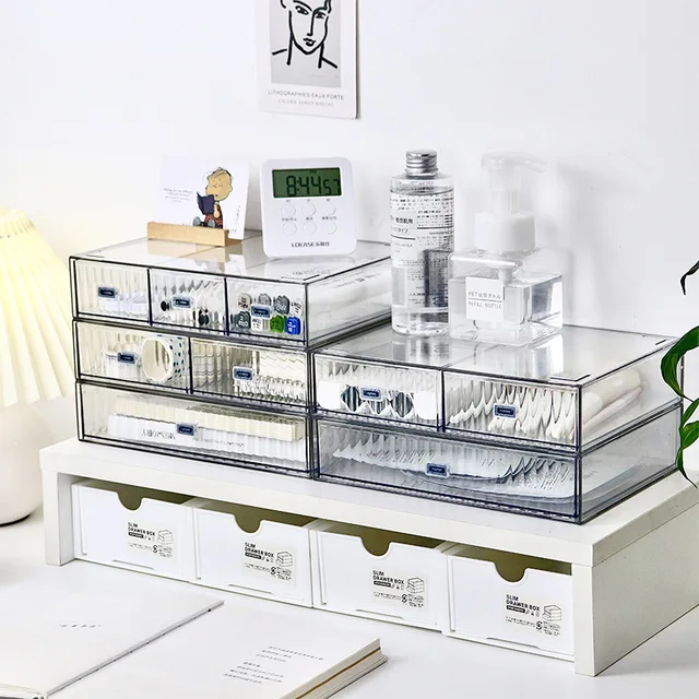 Stackable Jewelry Makeup Drawer 1,2,3 Palace Grid Desktop Combination Stationery Storage Box Books Files Dust Proof Organizers 1