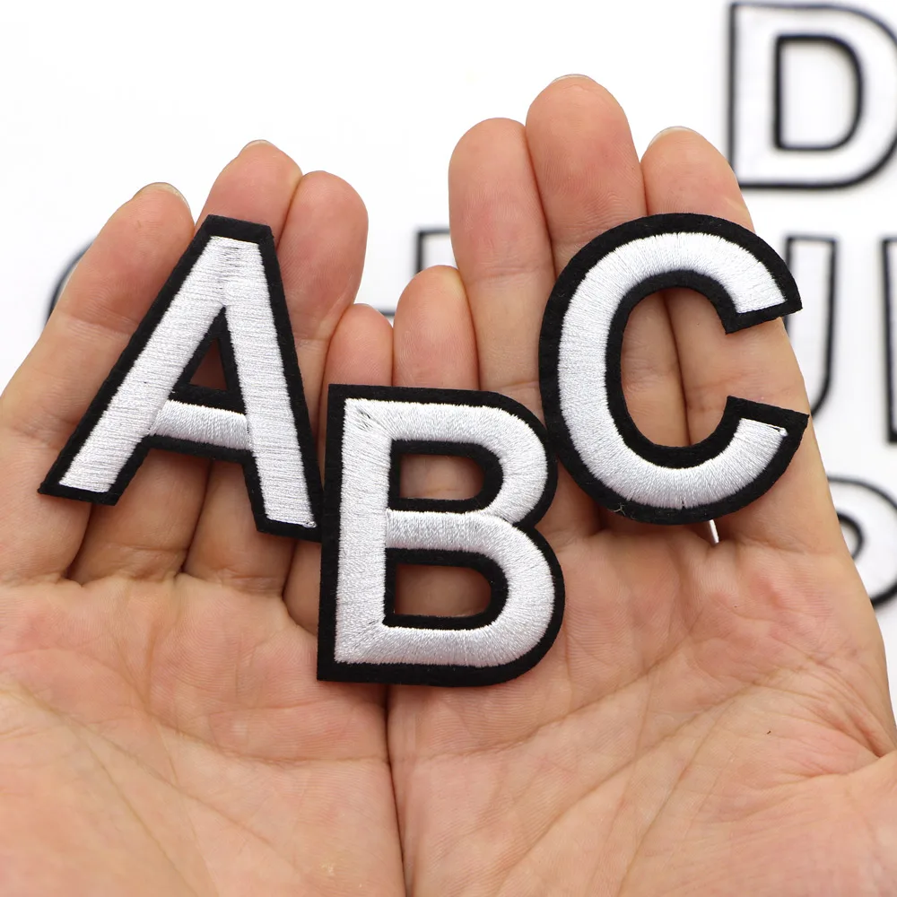 Embroidered Patches 1PC White Letter Iron on for Clothing DIY Name Badge Decor Repair