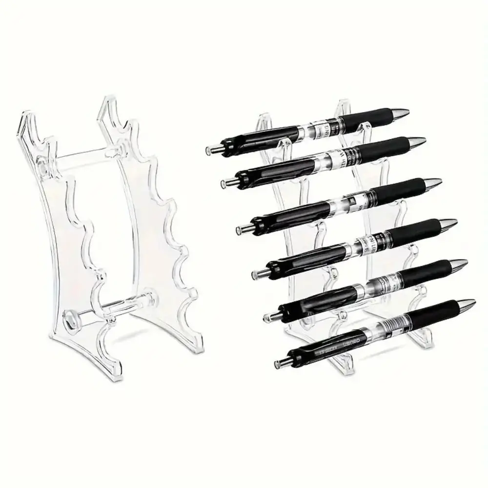 

6-bit Transparent Plastic Ballpoint Pen Holder Eyebrow Pencil Holder Makeup Display Stand For Home School And Office Use
