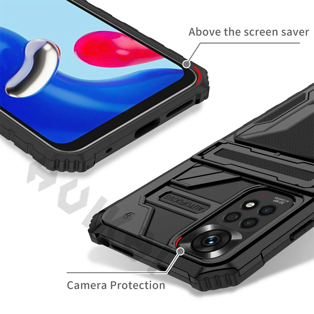 ShockProof Armor Case For Xiaomi Redmi Note 11S  11 10 10S 9 Pro Max 11T Poco M4 M3 X3 Pro Anti Shock KickStand Card Slot Case