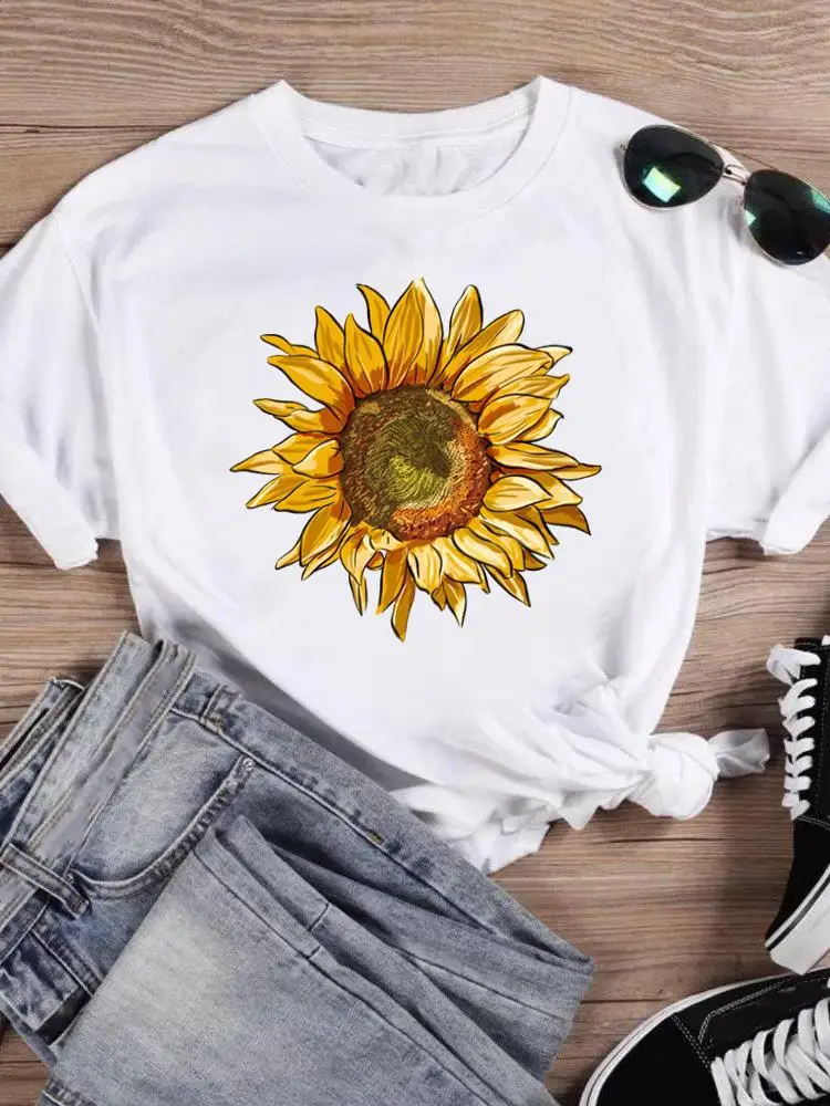 

Short Sleeve T-shirts Women Cartoon Shirt Clothing Fashion Female Sunflower Watercolor Cute Print T Top Graphic Tee