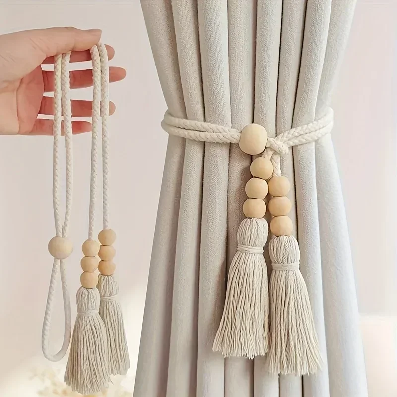 2PCS Bohemian Style Curtain Strip with Meteor Wood Beads, Used for Home Decoration in Living Rooms, Bedrooms, and Kitchens