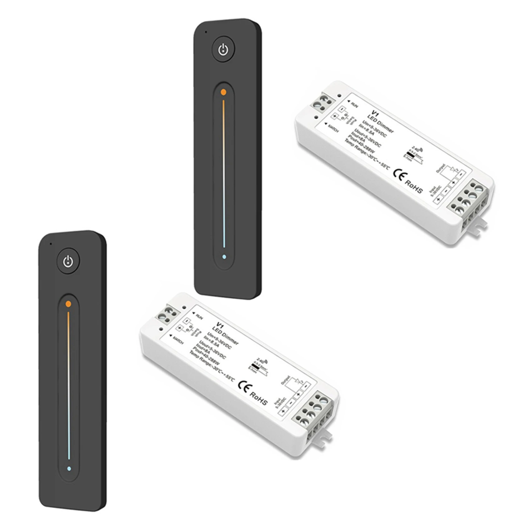 

2X LED Dimmer 12V 5V 24V 36V 8A PWM Wireless RF Switch with 2.4G Brightness Contact Remote for Led Single Color Strip
