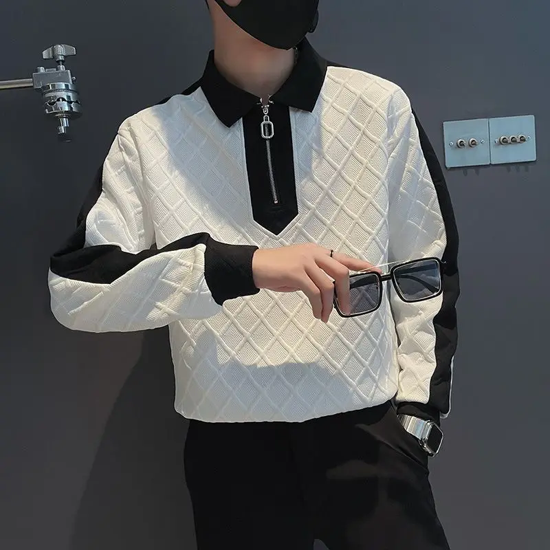 Autumn Winter KPOP Fashion Style Harajuku Slim Fit Tops Loose Casual All Match T-shirts Insert Zipper Long Sleeve Sweatshirt