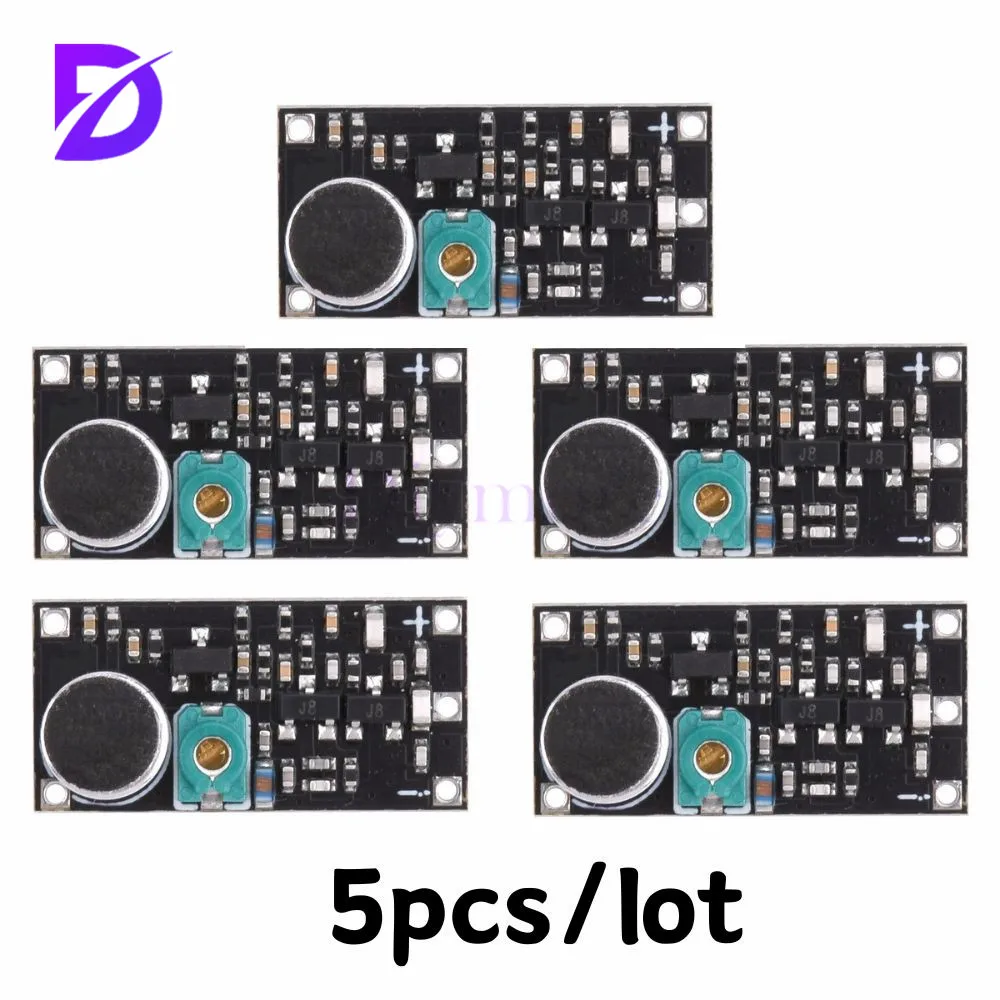 Миниатюрный модуль FM-передатчика с микрофоном, 2-12 В постоянного тока, 5 шт./1 шт.