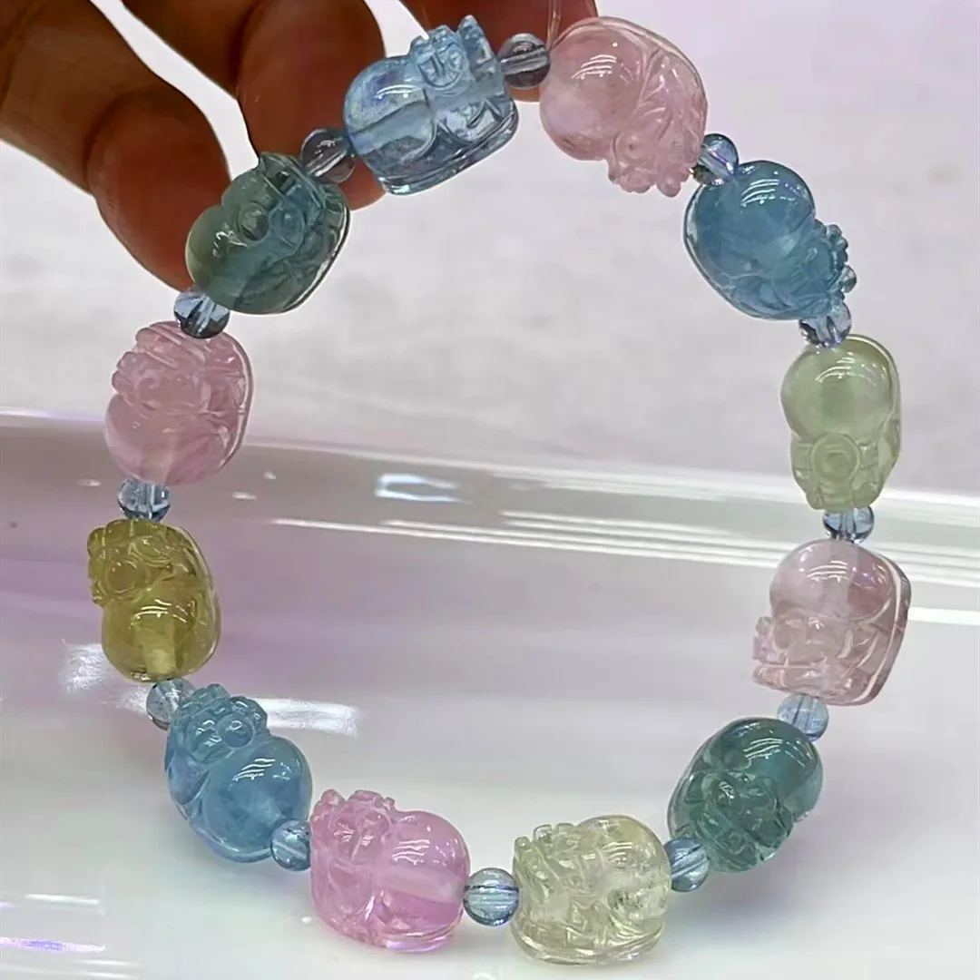 

Natural Colorful Morganite Beryl Bracelet Clear Pi Xiu Beads 13x8mm Stretch Women Men Pink Blue Stone Morganite Beads AAAAA