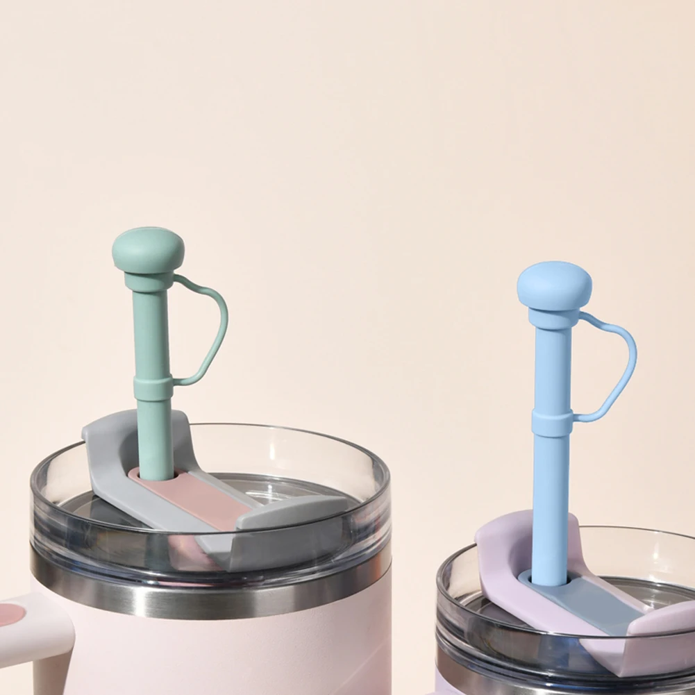 Silicone Long Reusable Straw with Straw Cap Drinking Dustproof Soft for Stanley 20/30/40oz Cup Accessories