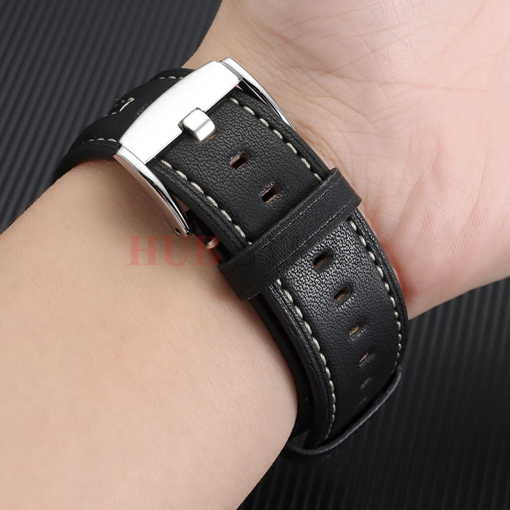 Vintage Handmade Leather Watch Band - Premium Cowhide Strap with Stylish Stitching, 22mm