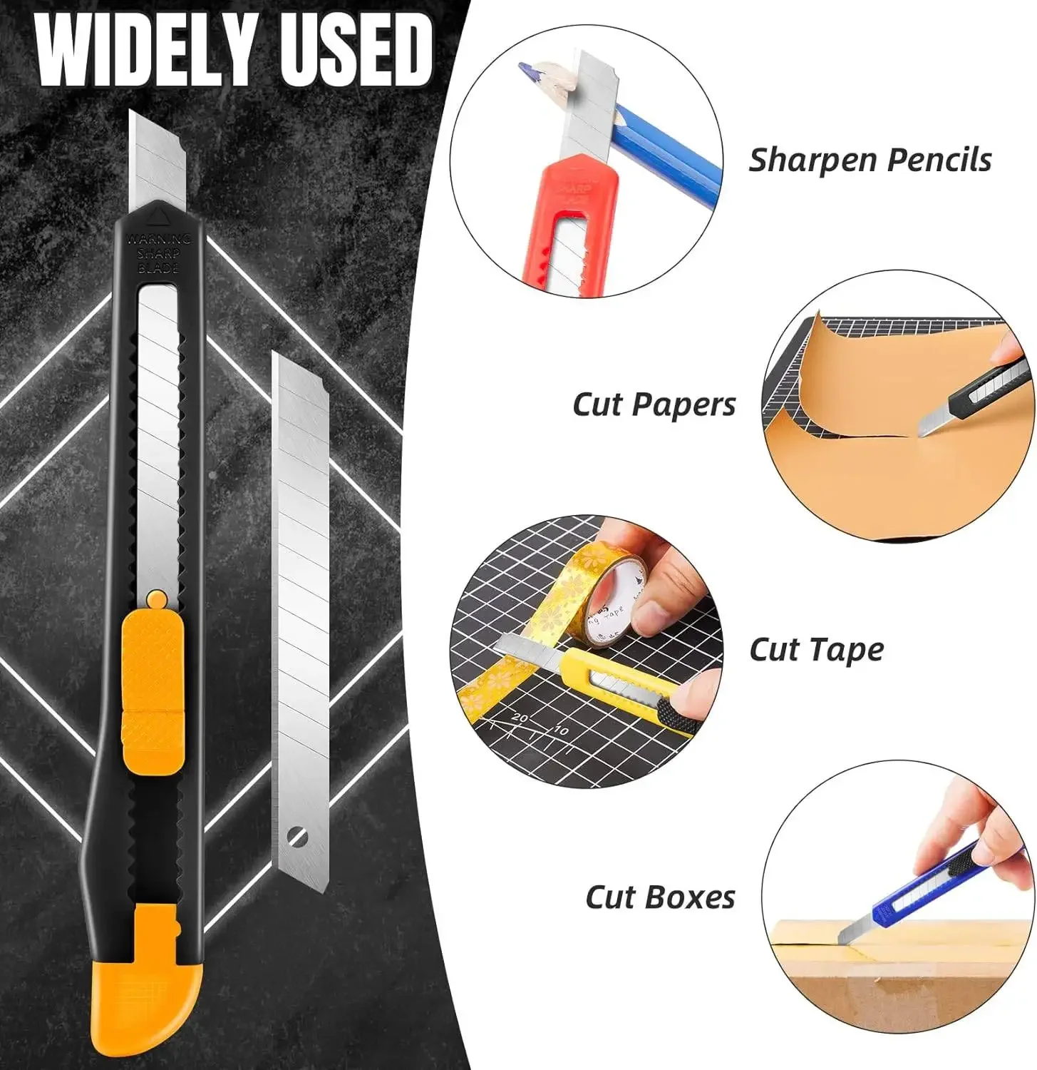 Box Cutter Retractable Utility Knife 9MM Wide Snap-Off Blades