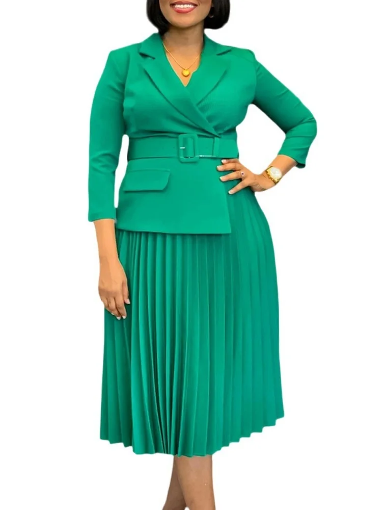 Wmstar Dress Women Wholesale European American Cross Border Clothing Autumn Winter Woman Suit Collar Elegant Pleated Skirt