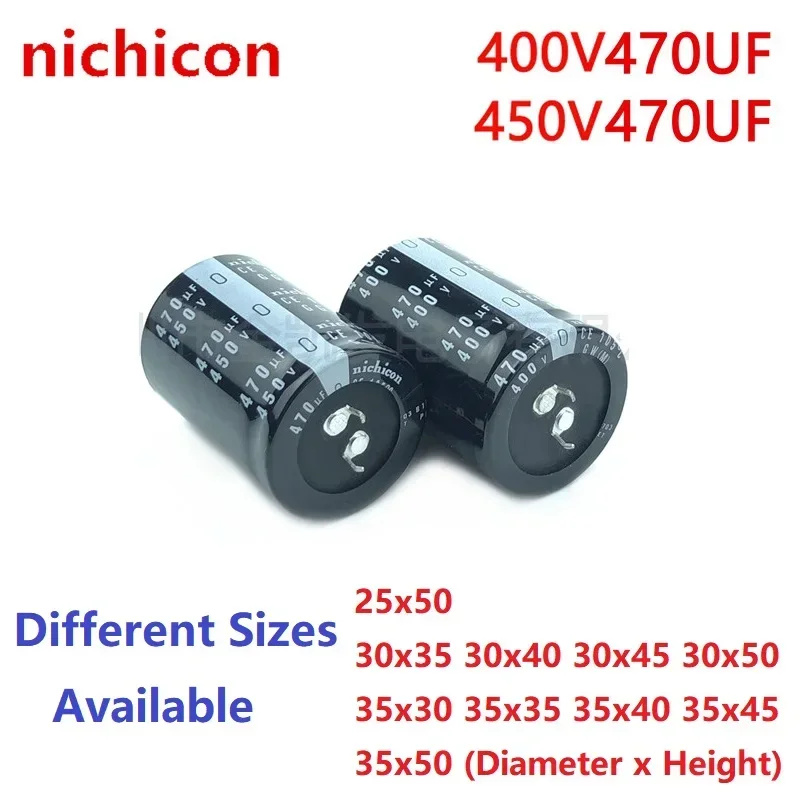 Aluminum Electrolytic Capacitor 2Pcs/Lot Nichicon 470uF 400V/450V Snap-in PSU Capacitor