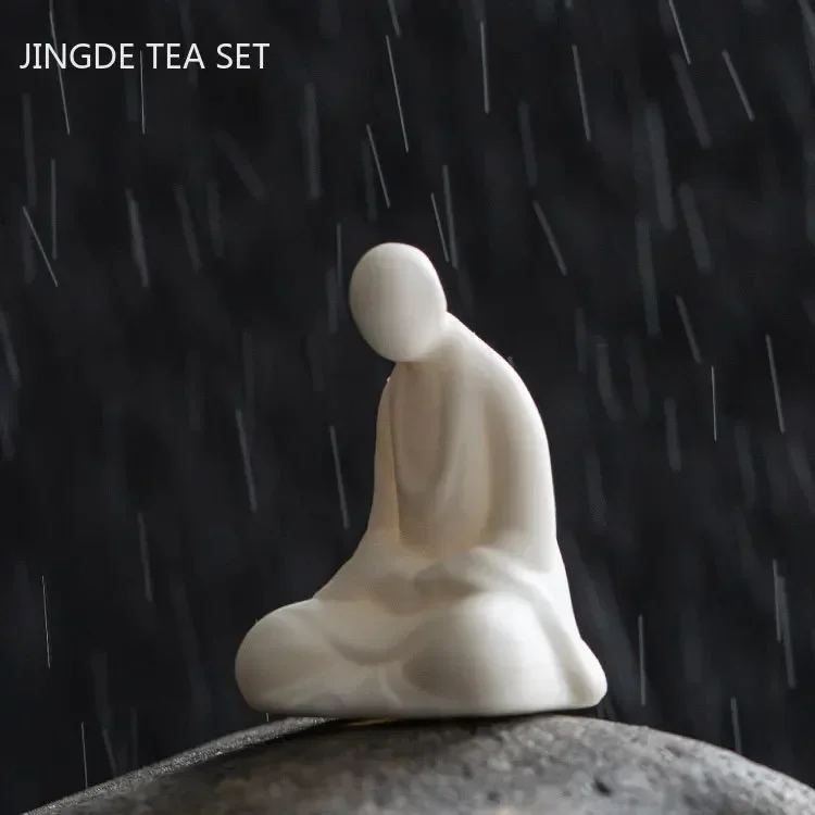 Ceramics Figure Statue Decoration White Porcelain Tea Pet Decor Ornament Handmade Tea Table Accessories Boutique Teaware