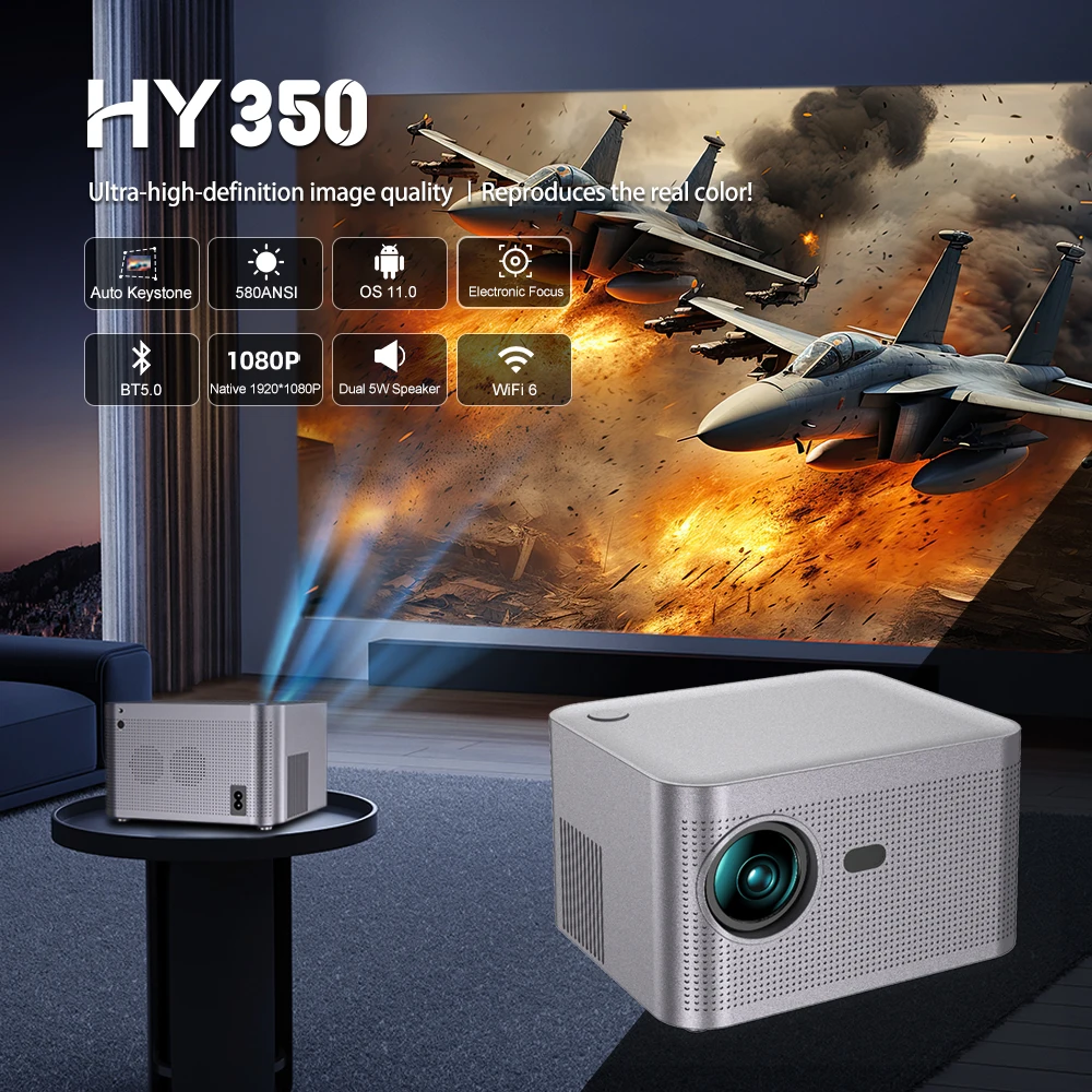 HY350 Smart Projector 4K Android 11 1920*1080P Wifi6 580ANSI Voice Control BT5.0 1080P Home Cinema Projetor Meeting Video Movie