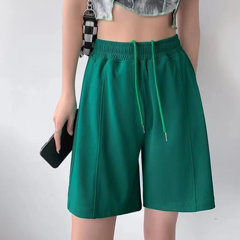 

Rimocy Korean Style Loose Women's Sports Shorts 2022 Summer Elastic High Waist Shorts Woman All Match Solid Color Shorts Female