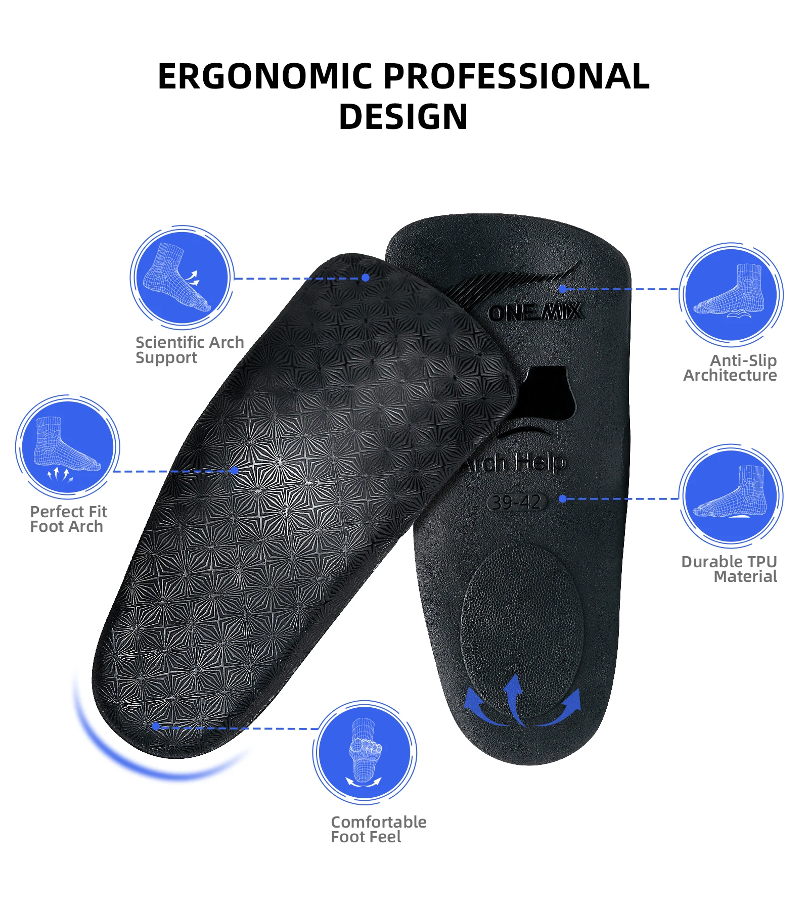 ONEMIX ergonomická vědecký design efektivní flatfoot korekce blok stavebnicové insoles oblouk podpora ortopedické bota podrážka insoles