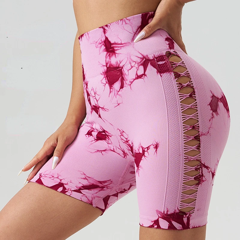 

Women's High Waisted Tie Dyed Yoga Leggings with Raised Buttocks and Three Piece Pants with Hollow Out Sexy Sports Yoga Legging