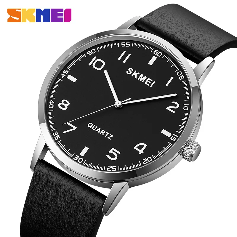 

SKMEI Casual Genuine Leather Strap Waterproof Watches Mens Fashion Japan Quartz Movement Business Wristwatch Clock reloj hombre