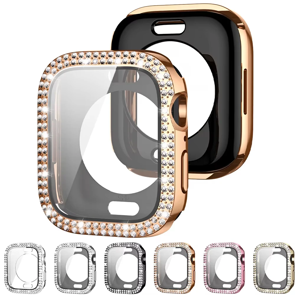 Luxury Diamond Bumper and Screen Protector for Apple Watch with Bling Glass Cover