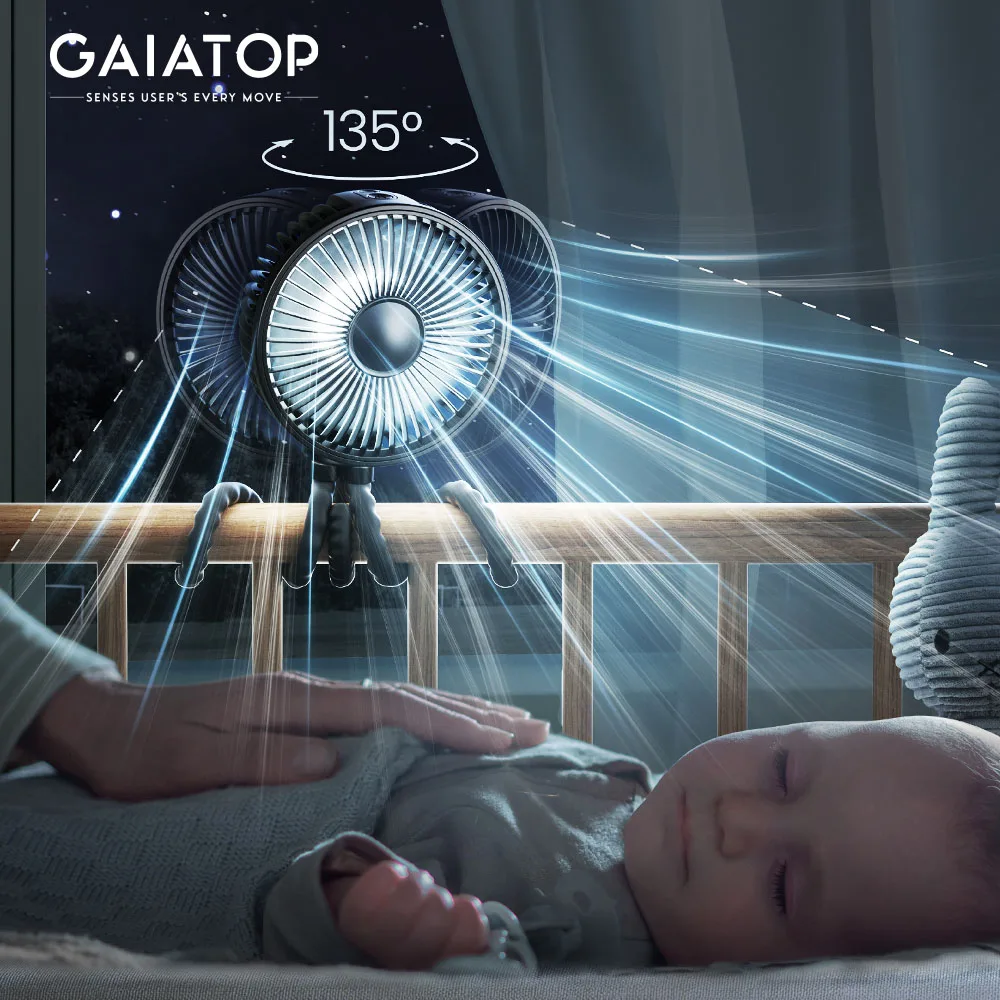 GAIATOPMiniPortableStrollerFan4000mAhBatteryCliponFan4Speed