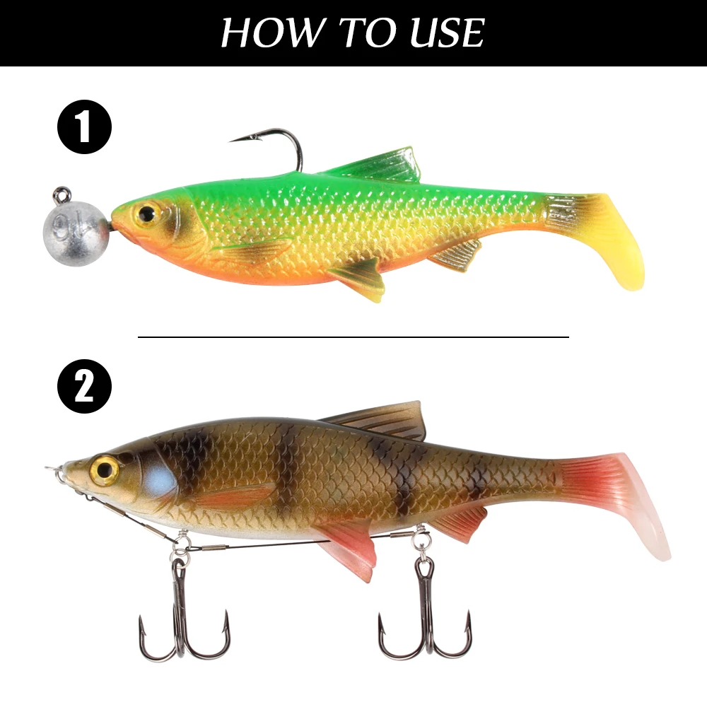 5 Pezzi Esca da Pesca con Esche Artificiali Esche ArtificialiEsca di Simulazione Silicone T Coda Esca Artificiale con Gancio Tagliente Pesce di Gomma con Coda Rotante Fishing Tackle Pesca in plastica
