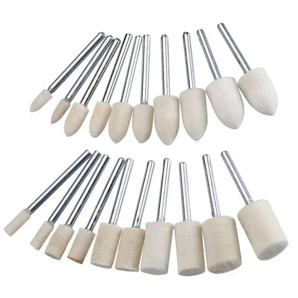 20Pcs Felt Polishing Buffing Pads Wheel Wool Grinding Head 3mm Handle Rotary Tool Kit For Metal Marble Glass Polishing Tool