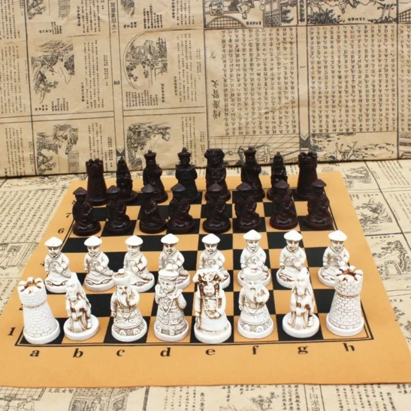 Ancient Chinese Soldiers Chess Set Terracotta Warrior Resin Pieces Strategic Tabletop Game for Family Game Nights Cultural Gift