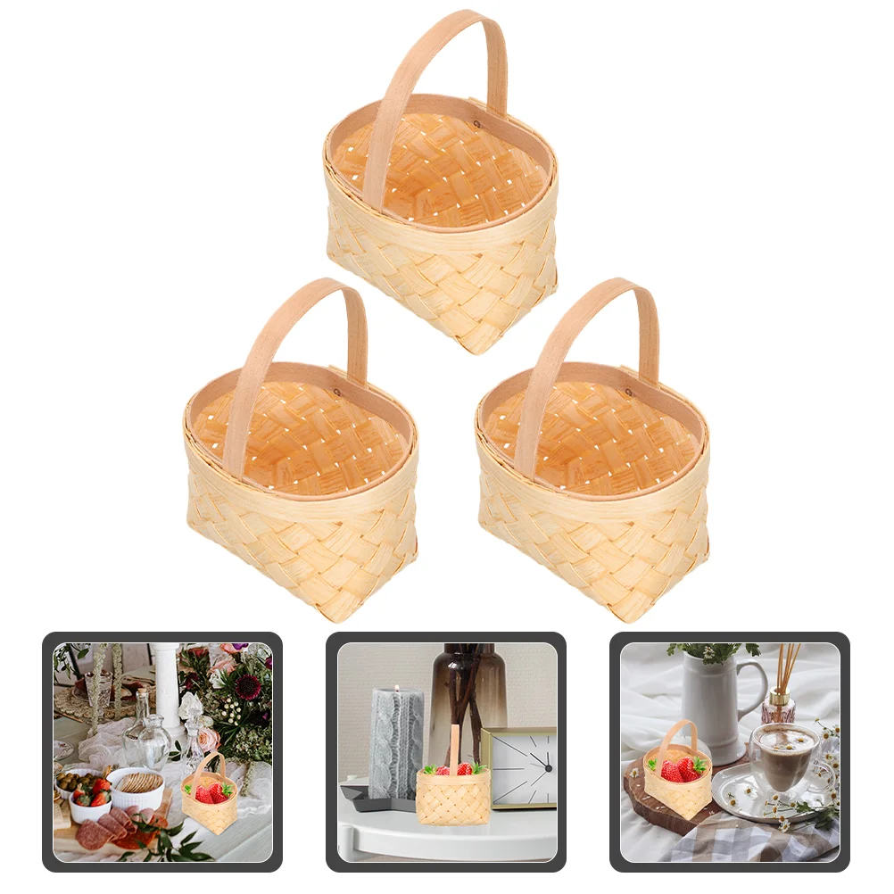 

3 Pcs Small Wooden Basket Handheld Candy Baskets Mini Woven Party Treats The Gift Storage Chinese Fir Holder