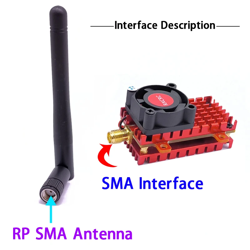 Transmetteur vidéo FPV 5.8G 2W longue portée avec micro intégré installé sur un drone, câbles connectés