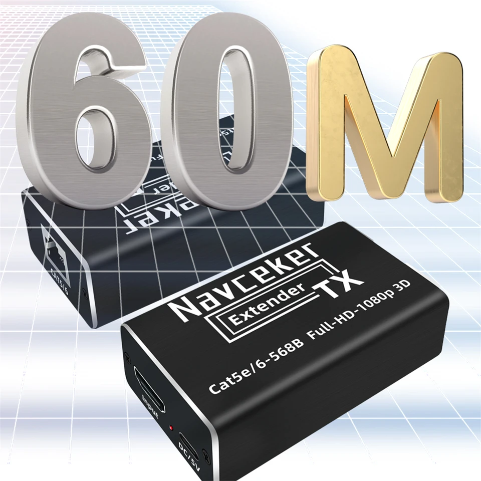 60m HDMI Extender POC 1080P 3D HDMI Extender No Loss EDID RJ45 to HDMI Extender