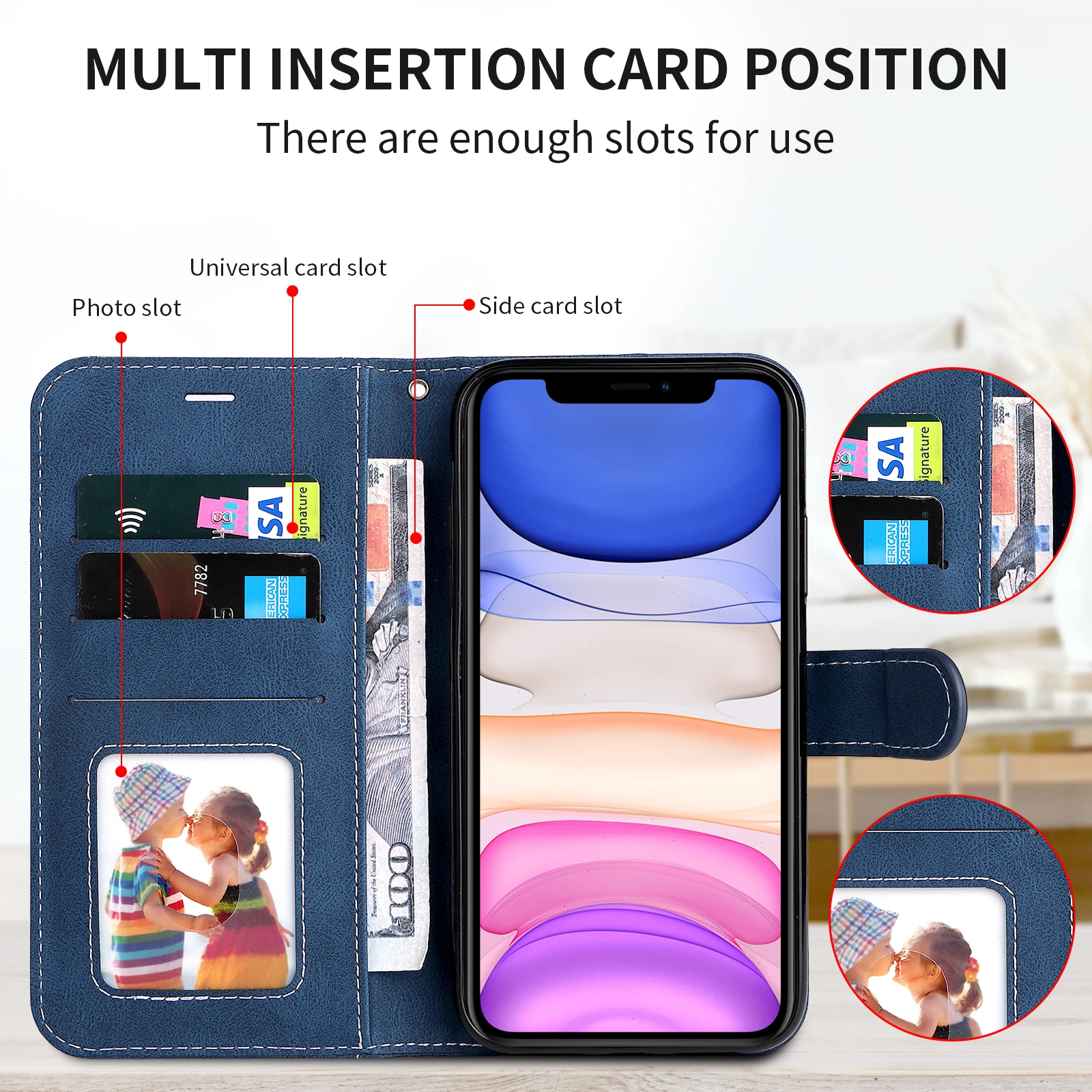 Luxury Leather Wallet Phone Case with Card Holder and Magnetic Closure