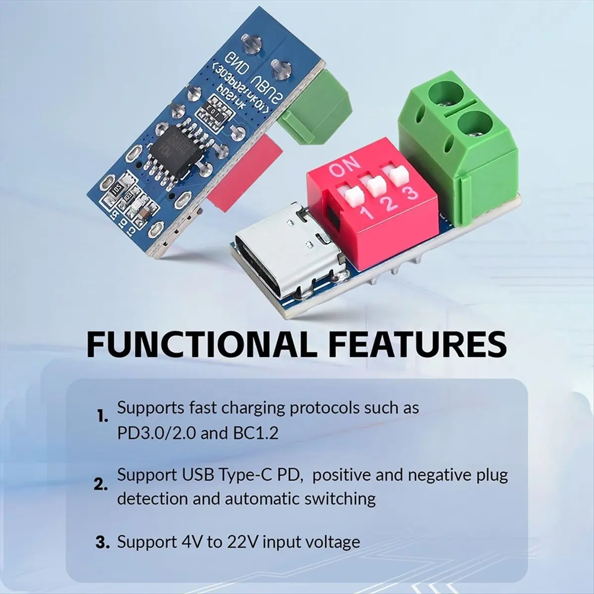 (ABGQ) 5Pcs PD 고속 충전 테스트 보드 5-20V 조정 가능한 PD 트리거 모듈 USB Type-C 100W 전원 공급 장치 테스터