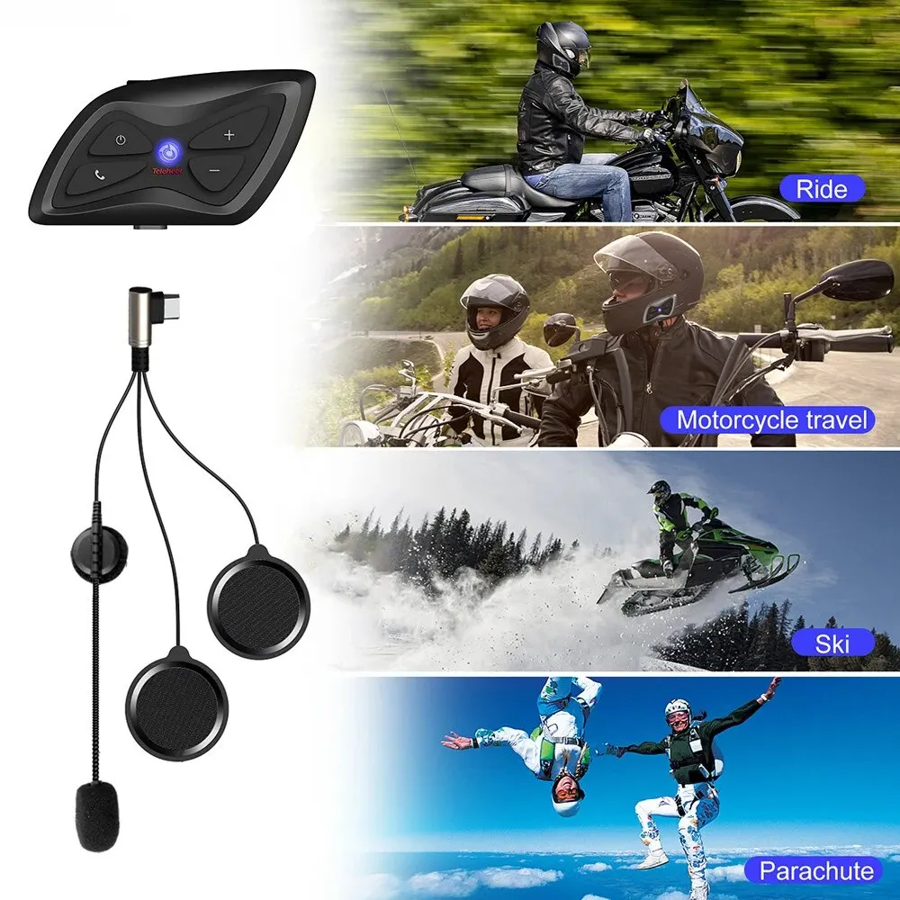 Teleheer T6 플러스 오토바이 헬멧, 블루투스 헤드셋, 인터콤 2 라이더, 1500M 인터폰, 음악 플레이어, 방수 인터컴
