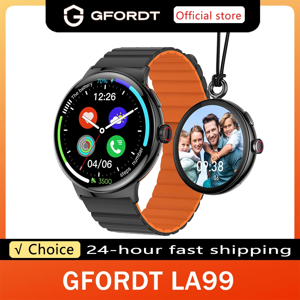 GFORDT 남녀공용 스마트 워치 포켓 워치, AMOLED 블루투스 통화, 심박수 건강 모니터, 피트니스 트래커, 스마트워치 2024, 투인원